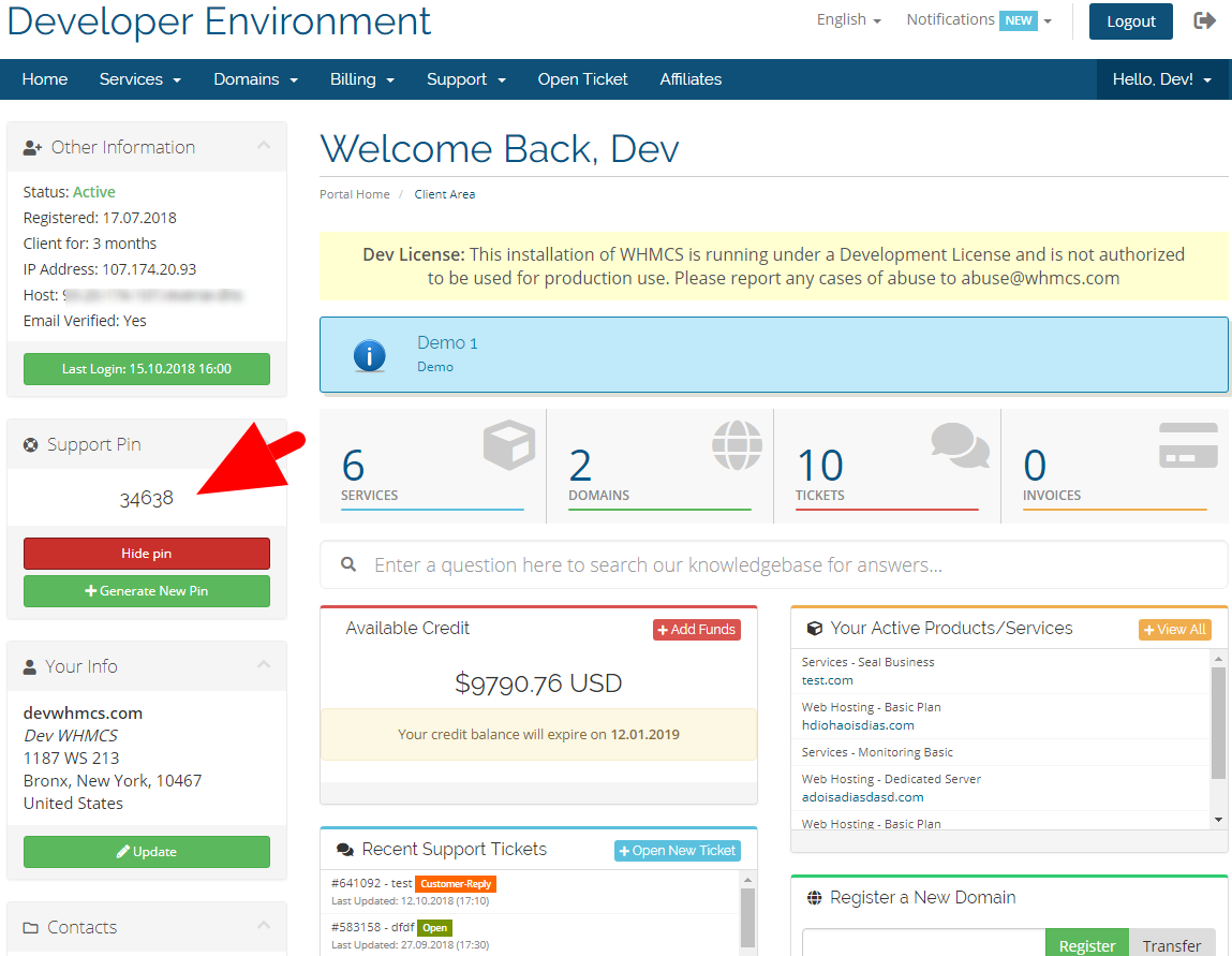 SUPPORT VERIFICATION PIN FOR WHMCS V2.4.0